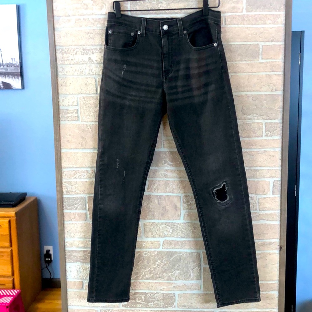 Distressed, black jeans